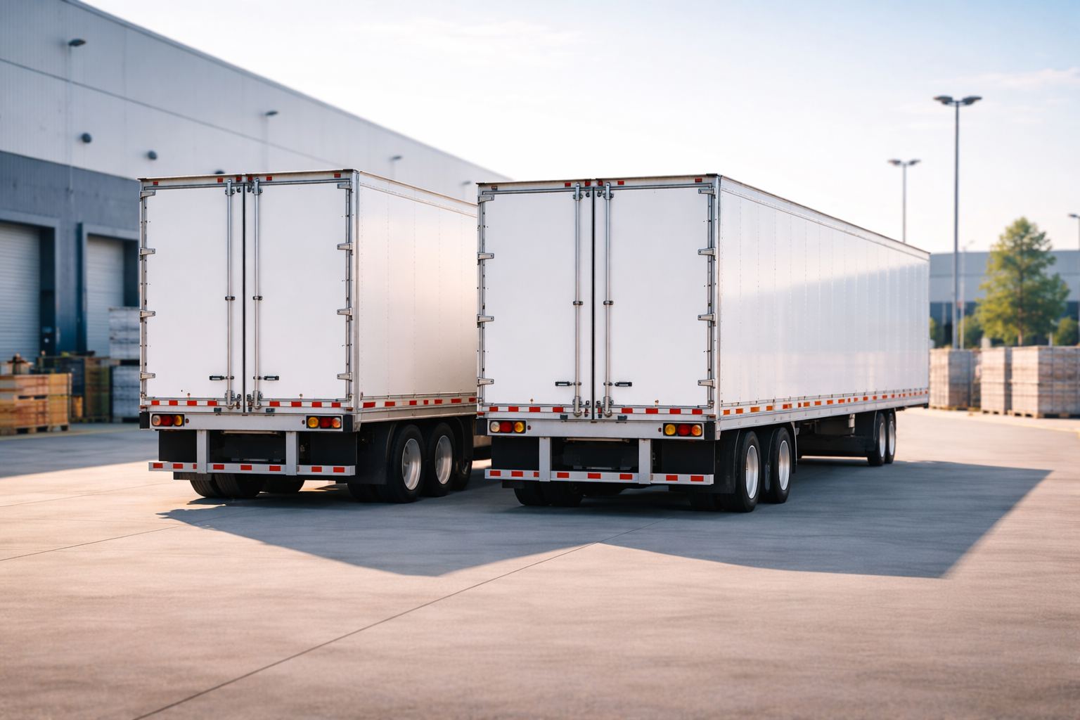 Cajas secas de tráiler listas para carga en andén